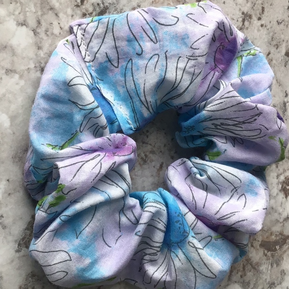 Watercolor floral purple turquoise hair scrunchie